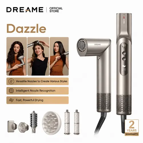 Dreame Dazzle Ionic Salon Hair Dryer with 110,000RPM High-Speed Motor, Ionizer, 5 Snap-On Attachments & Smart Screen for Quick-Drying Blowdryers for Hair Styling