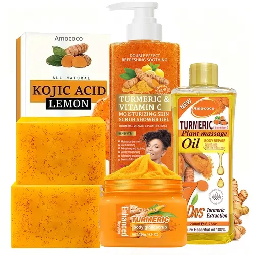 Turmeric Series Full Body Ultimate Care Set | Double Turmeric Soap + Body Wash + 200ml Turmeric Oil， Daily Cleansing Skincare & Full Body Routine Care