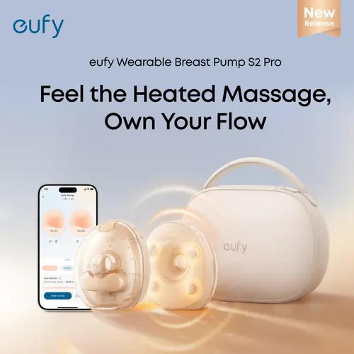 NEW eufy S2 Pro Heated Massage Wearable Breast Pump, Wireless recharge, Hands-Free Breast Pump with Industry-Leading HeatFlow Tech, App-Controlled OptiRhythm, Hospital-Grade Suction, Leakproof, Slim and Ultra-Quiet for in-Bra Use Maternity