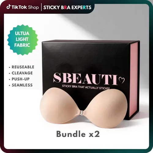 Women's SBEAUTI 2-Pack 1oz Sticky Bra Push Up - Strapless Seamless Fitted Adhesive Bras, Backless Reusable Fabric Underwear, Waterproof, Sleek Line Creation, Hand Wash Only, All Seasons Backless Dress Fit