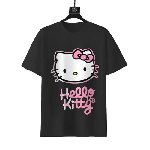 Sanrio Hello Kitty Pink Short-Sleeve Unisex Tee Black T-Shirt with Iconic Design 100% Cotton Casual Graphic Fit