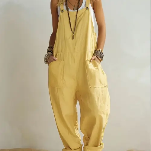 Women's Strap Drawstring Loose Pants Overall, Adjustable Coveralls, Lightweight Adjustable, Casual Summer Fashion, Simple Style, Trendy Design, Perfect for Outdoor Activities, Ladies' Comfortable