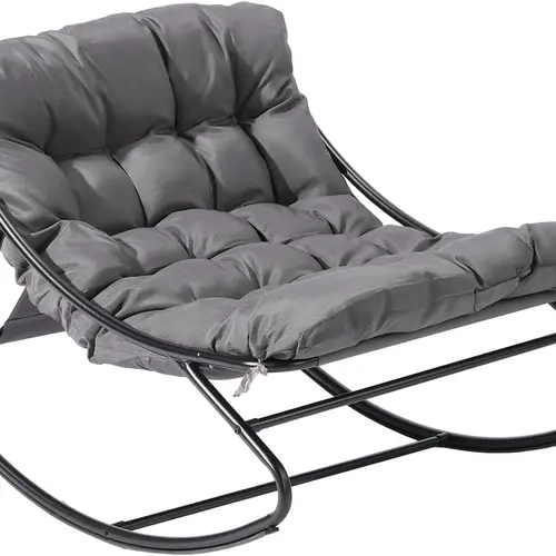 VINGLI Outdoor Rocking Chair, Comfortable Cushioned Lounge Chair for Indoor & Outdoor, Supports 400 LBS