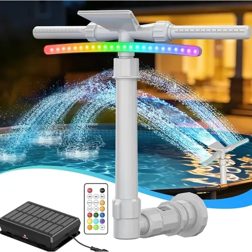 Solar Pool Fountain with 9-Color LED Lights, Remote Controlled Dual-Head Sprinkler, Auto Light Sensor, Water Cooling & Outdoor Pool Party Decor for Inground & Above Ground Pools #PoolDecor #SummerVibes