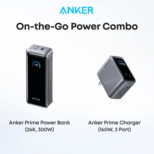 Anker Prime Power Bank, 26,250mAh 3-Port Portable Charger with 300W Max Output, Two-Way Charging, TSA-Approved, App Control, for MacBook, iPhone 17/16 Series, and More