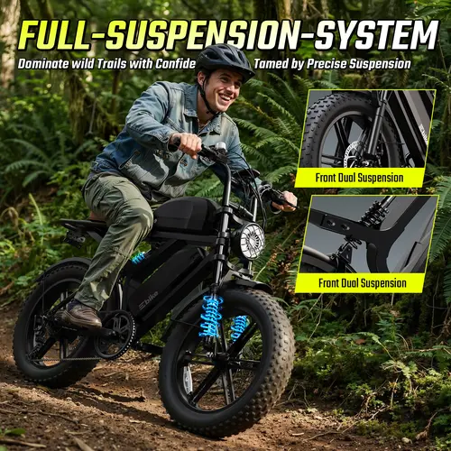 X6 1500W (1500 to 1999W) Ebike for Adults - Dual Batteries 20”x4.0” Fat Tire All Terrain Bicycle, 7-Speed Full Suspension Pedal-Assist Ebike, 60-120 Mi Range, 28MPH, 420LBS Capacity, Ideal for Commuting & Outdoor Cycling, Ebikes For Adults