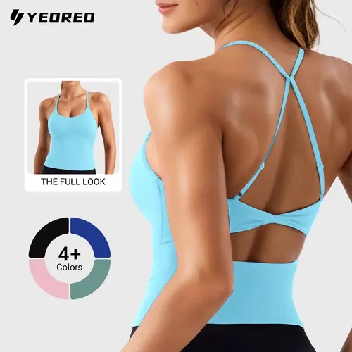 YEOREO Women's Minimalist U-Neck Workout Sports Vest - Moisture Wicking, Quick Dry, Figure-Contouring, Strappy Activewear with Soft Nylon Padded Bra (S, L)
