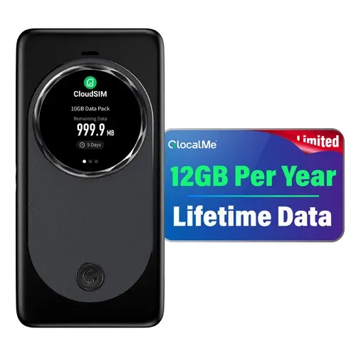 GlocalMe MeowGo G50Max 5G Mobile Hotspot, NTN Satellite Communication(SMS), Portable WiFi Hotspot for Travel in 200+ Regions, AI Smart Pocket WiFi with Lifetime Data, 12GB Per Year, No SIM Required,back to school,back to school haul