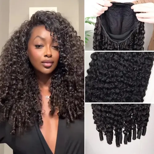 Bling Hair Burmese Curly Human Hair Glueless Half Wig Upgrade 3 IN 1 Half Wigs With Drawstring Cap Invisible Hairline 180% Density Ready to Wear Human Hair Half Wig SoHoChic Style #TikTokShopBackToSchool