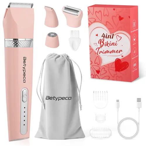 BETYPECA Women's 4-in-1 Anti-Snagging Bikini Line Trimmer - Pain-Free Electric Shaver with Ceramic Head, 4 Replaceable Blades, IPX6 Waterproof, Easy Cleaning, Built-In Lithium Ion Batteries, Portable, Smooth Shave, Perfect Gift for Women, Summer Use