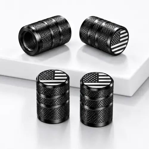 Tire Air Cap Metal - (4 Pack)Tire Valve Stem Cap Cover  with Plastic Liner Corrosion Resistant Leak-Proof American Flag for Car Truck Motorcycle Bike Black