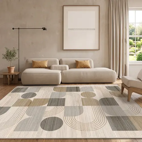 MUGORN Black and White Minimalist Abstract Geometric Low Pile Rug, Non-slip Rubber Backing, Machine-Washable, High Traffic, Pet-Friendly, 5x7 Room Coverage, Rugs for Bedroom, Aesthetic Room Decor, Home Decor Items