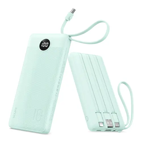 VRURC 10000mAh High-Powered 4-In-1 Portable Power Bank - 22.5W Fast Charge Battery Pack, 4 Built-In Cables, LED Display Slim Travel Gadgets, Charger for Smartphones, Back to School Essentials, Led Display Powerbank