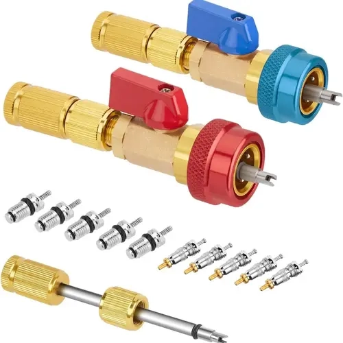 Snapfixmate AC Schrader Valve Core Remover Installer Set - Anti-Slip, Dual SAE 1/4-5/16 Ports, 20 Valve Cores, 10 Brass Nuts, Easy to Install, High-Quality Craftsmanship, Upgraded Environmentally Friendly, for A/C Systems & Refrigeration Equipment