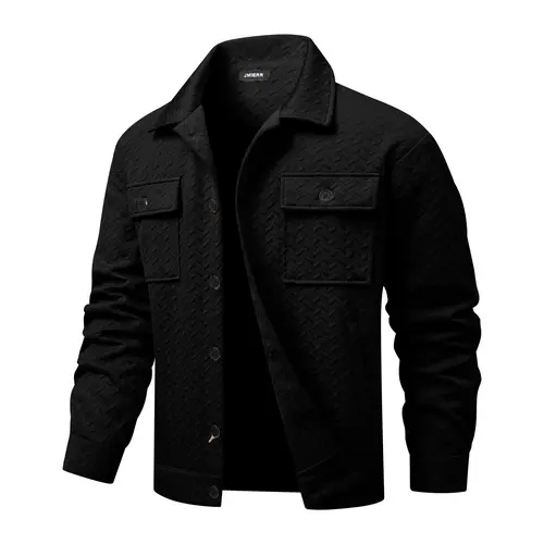 JMIERR Mens Herringbone Textured Lapel Trucker Jacket Fall Winter Casual Button Down Outerwear Menswear Long Sleeve Tops