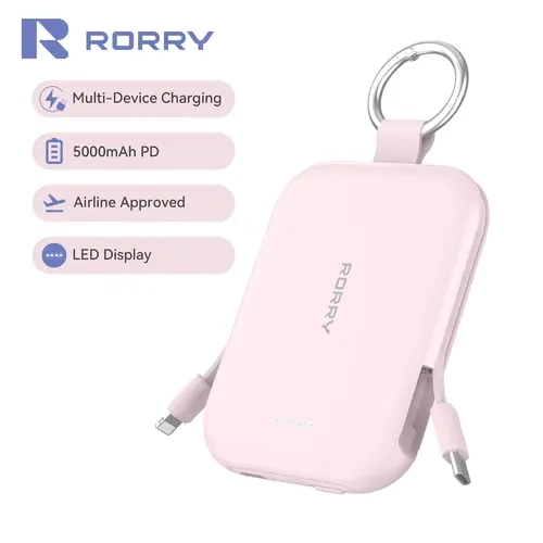 LIVE RORRY 5000mAh/10000 mAh Portable Power Bank (Mobile Universal Power Bank, Portable Battery Pack) with Dual Cables, Keychain, USB-C Charging for iPhone/Android, Lightweight Compact Mini Gadgets for Purse, Stylish Gift techvibes