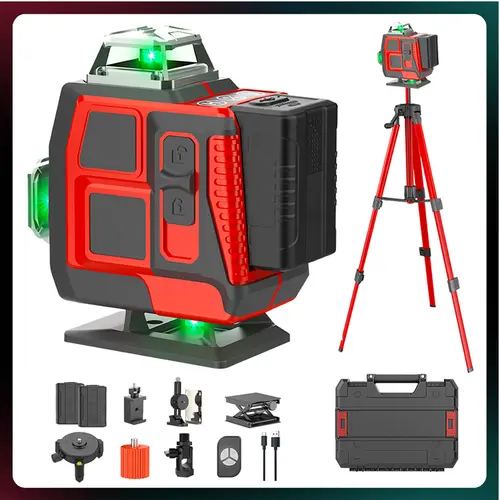 16-Line Green Electronic Laser Leveler Full Kit, Self-Leveling 4D 360° Remote Level Device with Tripod, Rechargeable Measurement, Magnetic Accessories, Batteries for Construction, Home Renovation, Electronic Laser Level