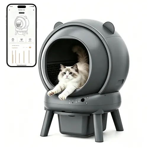 Compact Smart Automatic Cat Litter Box Enclosure - Smart Litter Boxes, Sealed Odor Control, App Health Habit Tracking, Multi Safety Sensors, Offline Manual Operation, Hassle-Free Upkeep, Quiet Motor, Extra Gentle Protection, 1s Start Clean Cycle