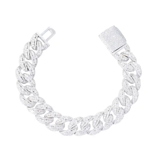 UCCIYO Pave 3D Cross Cuban Link Bracelet Chain - 7in Lab-Created Moissanite Copper Hip-Hop Jewelry, Unisex Accessories Gift【#CMB43】(Hip-Hop Artificial Gemstone Bracelets & Anklets Category)