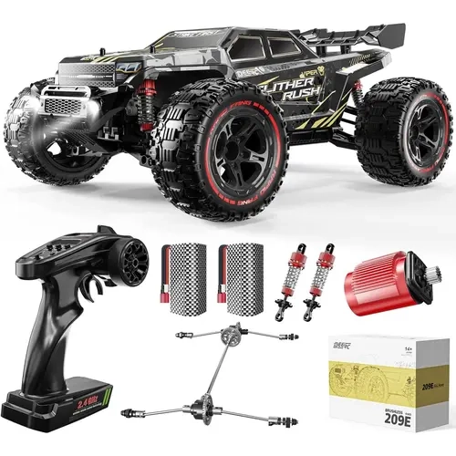 DEERC 209E 1:10 Brushless Motor Hobby Grade RC Controlled 4WD Drift Car - Off-Road Racing RC Vehicle, 60+ KMH High Speed, Graffiti Shell, Metal Parts, 2x3S Batteries, Extra Swing Arms, Gift for 12+ Adults