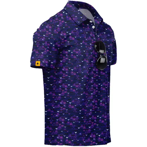 ZITY Men's Short Sleeve Button Golf Polo Shirt - Moisture Wicking, Breathable 4-Way Stretch, UPF 50+, Easy Care, Fade-Resistant Fashion Sportswear with Print Patterns for Outdoor Use, Party