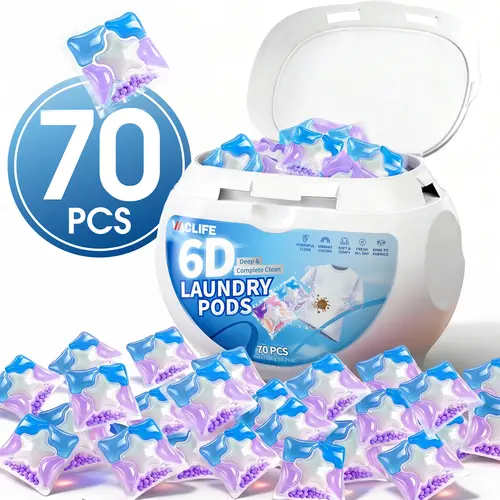 VacLife 6-Chamber Laundry Detergent Capsules, 70pcs Lavender Purple, 8X Deep Cleaning, Laundry Stain Eliminator, Color-Brightening (Enhances Color), Fresh 72H Long-Lasting Odor Elimination & Anti-Mite for Washing Machines