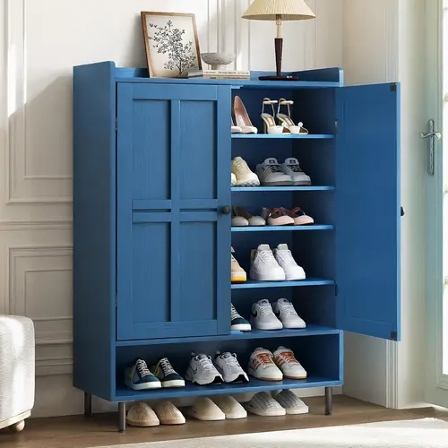 【Up to 24 Pairs & Adjustable Shelves】ONBRILL 7+1 Tier Farmhouse Shoe Storage Cabinet, 45'' Tall Modern Shoe Cabinet with Metal Legs, Shoes Rack Organizer Cabinet for Entryway, Front Door,Livingroom Bedroom Furniture,Christmas Gift【FallDealsForYou】