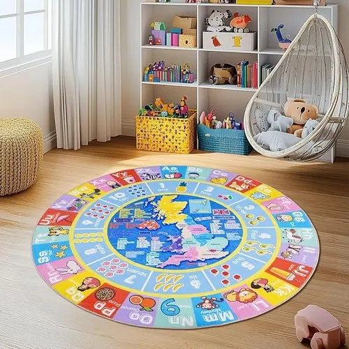 REZUTAN Kid-Safe Fabric Alphabet Matching Rug Sets - ABC+Number Play, Map Print, Shapes, Skin-Friendly, Anti-Slip Grip, Compact Fold, Machine Washable Educational Nursery Development Mat