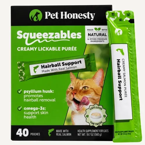 Pet Honesty Squeezables Hairball Support Lickable Supplement for Cats, 40 Pouches