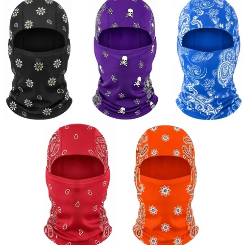 Yeomoo 5-Pcs Paisley Balaclava Neck Gaiter Masks - Ultra-Soft Moisture-Wicking Polyester, 4-Way Stretch Unisex One Size, Full Coverage UV Protection Breathable Outdoor Headwear for Motorcycle, Hiking, Cool All-Day Wear