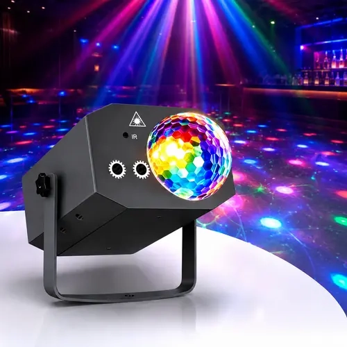 Remote Control Color Changing RGB LED Disco Ball DJ Light with Pattern Projector, Music Sync Rainbow Atmosphere Lights for Halloween Indoor Parties, Home Decor