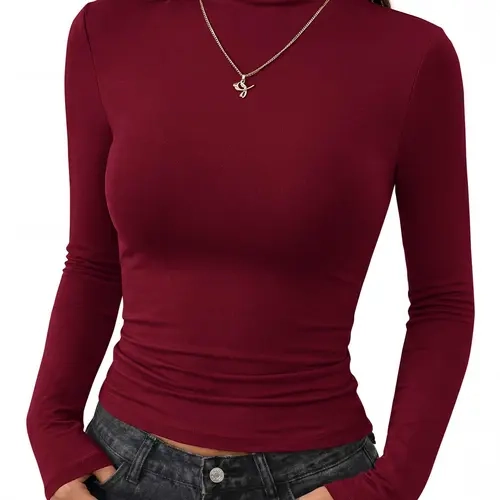 BTFBM Women's Mock Neck Tops 2026 Fall Winter Fitted Long Sleeve Shirts Slim Fit Basic Undershirts Base Layer Underscrub Going Out Work Tops