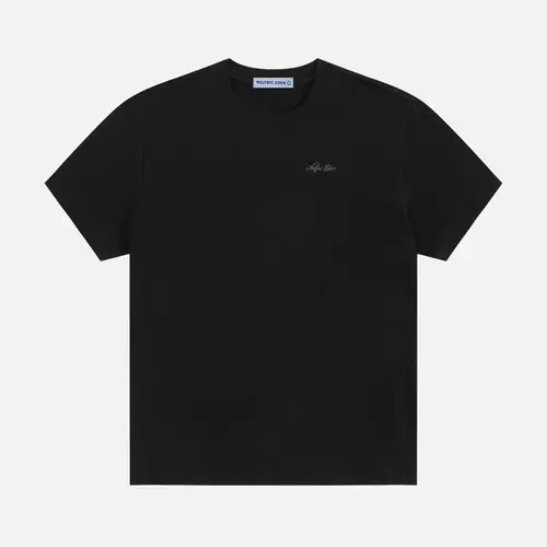 Aelfric Eden Mini Script Embroidered Basic Tee Oversized Dropped Shoulder Fit Chest Mini Script Embroidery Heavyweight Cotton Fabric Classic Crew Neck Minimalist Streetwear Unisex Top,clothes for back to school,first day of school outfits