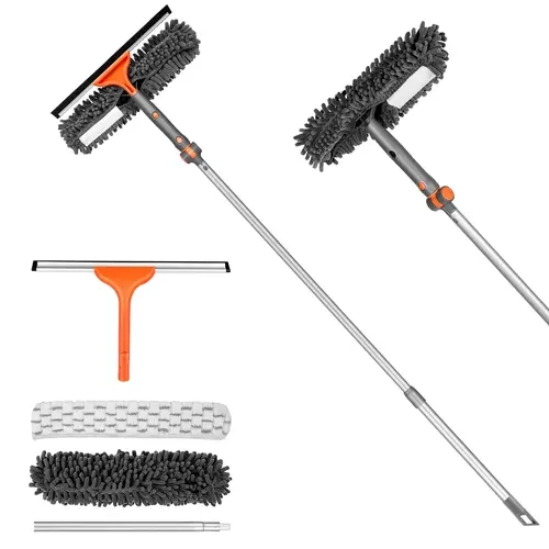 LEVELEVE Window Squeegee Cleaner Set 2-in-1 Window Cleaning Tool with Extendable Pole, Window Cleaning kit with Bendable Head for Indoor & Outdoor Glass for Car Indoor Outdoor High Windows