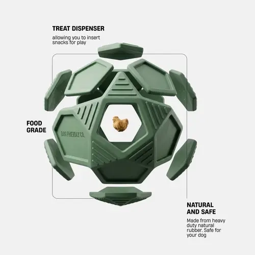 Dog Friendly Co. Penta Ball Dog Treat Dispenser - Natural Rubber Ball for Slow Feeding & Play, 3 Sizes 2.5-4.7in, All Dogs