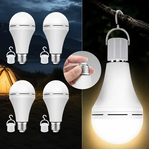 4-Pack A19 Shape Bright LED Emergency Bulbs, Rechargeable 120V Wide 12W (60W Equivalent) Daylight E26/E27 with 1200mAh Battery, for Home Users’ Emergency & Daily Needs, Power Outage Use