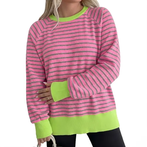 Eytino Women Plus Size Sweatshirt Long Sleeve Crew Neck Color Block Striped Oversized Pullover Tops(1X-5X) Hoodie