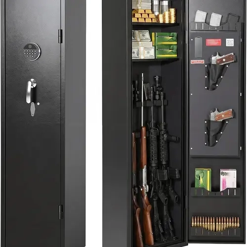 [No Assembly Required] INTERGREAT Gun Safe for Rifles and Pistols, Fully Assembled 10-12 Gun Safe for Home, Large Rifle and Shotgun Safe with Quick Access Keypad Lock, Adjustable Gun Rack, Pistol Pockets and Ammo   metal storage cabinet