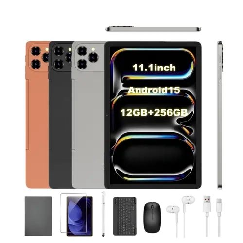 W&O 2026 New 11.1-In IPS Display Tablet Bundle (Gray) - 4+8GB RAM+256GB ROM, 7-In-1 Set with Keyboard, Case, Stylus, Mouse, Earbuds, Charger, WiFi6, Bluetooth 5.0, 10000mAh Battery, Yes for All Ages, Ideal Holiday Gifts
