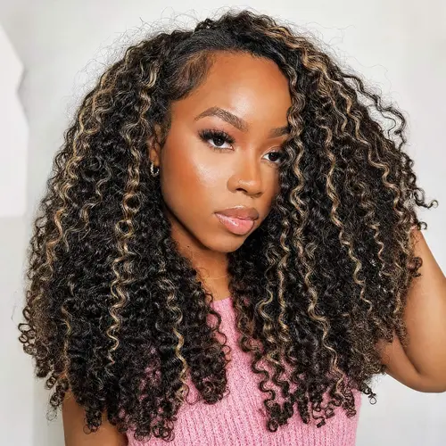OQ HAIR Burmese Curly Half Wig Human Hair P1B/30 3 In 1 Half Wigs for Women Seamless Flip Over Glueless Wigs Human Hair with Drawstring Beginner Friendly Daily Wear #TikTokShopFallDealsForYou