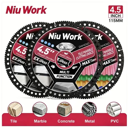NiuWork Diamond Tile Cutting Blades, 4.5" Multi-functional Diamond Blade-No Chipping Ultra-Thin Dry Cut Blade for Marble/Quartz/Stone/Tile/Metal/Plastic Red multiple size