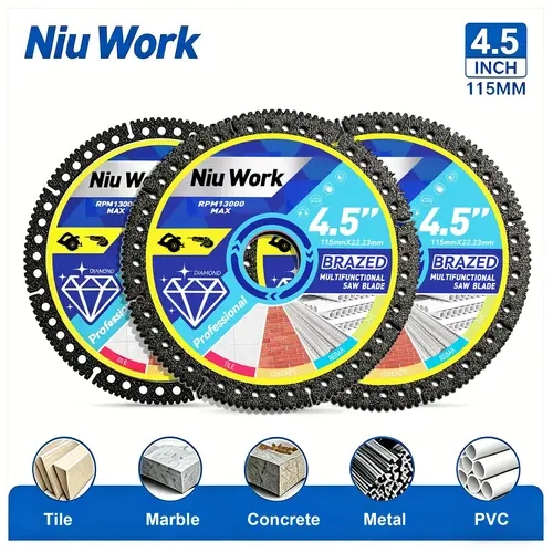 NiuWork Diamond Blades 1PCS/3PCS/6PCS 4.5" Diamond Tile Cutting Blades -Heavy Duty Angle Grinder Discs for Cutting Marble/Quartz/Stone/Tile/Metal/Plastic multiple size
