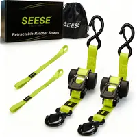 SEESE Sturdy Retractable Ratchet Straps  1"x 11 ft-1550 LB Break Strength Cargo Straps for Moving Appliances, Lawn Equipment, Motorcycle Green ,Halloween gifts