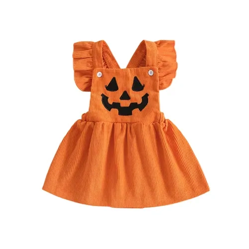 Toddler Baby Little Girls Halloween Pumpkin Dress Corduroy Fly Sleeves Dress for Cute Clothes 6M-4T