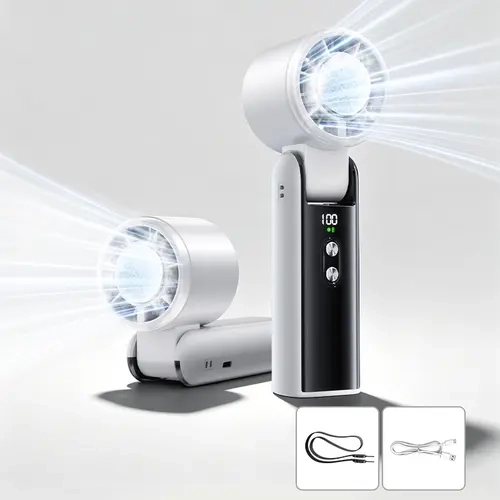 HOOYS Rechargeable Adjustable Hand Held Fan - 100-Level Adjustable Turbo Flow, Ice Cooling Portable Mini, Skin-Friendly Wind USB & Mobile Fan for Outdoor Travel, Camping, Hand Held Fans
