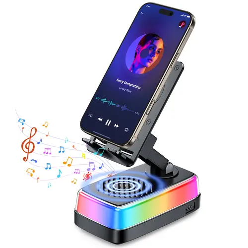 EATOP RGB Multifunction Portable Wireless Bluetooth 5.3 Speaker - 360° Adjustable Foldable Holder, 3000mAh Powerbank, Rechargeable System, Stereo Amplifier, USB Port, LED Light, 4-13 Inches Compatibility, Men's Gift, Portable Wireless Speakers