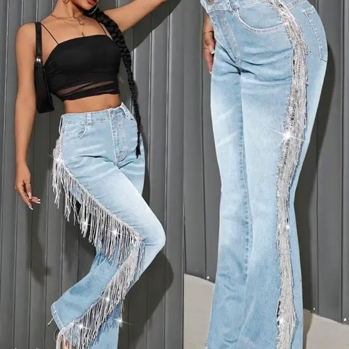 Women's Casual Elegant High Waisted Denim Flare Jeans, Comfortable Stretchy Slim Fit, Spring & Summer Fashion, Chic Everyday Wear