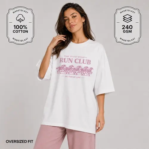 Women's 100% Cotton Printed Draped Round Neck Tshirt - Soft, Breathable, Oversized MADETOLAST Gym-to-Street Wear Vintage Top (Drape Fit, Sporty Chic, Athletic Everyday Use; Recommend Sizing Down, Pair with Shorts)