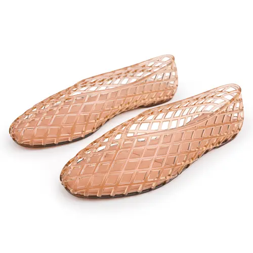 [Pls Size Up] EVELLYHOOTD Women's Breathable Mesh Jelly Ballerina Flats - Lightweight Breathable Slip-On Shoes for Women, Summer Beach Vacation Footwear, Breathable Slip Ons, Jelly Shoes sohochic