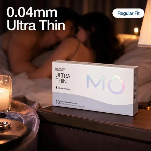 MO Adult Natural Latex Condoms for Men, 0.04mm Ultra-Thin, Rich Silicone Lubrication, Universal Fit, pH-Balanced Skin-Friendly, Barely There Feel, Mild Scent, Minimal Barrier, Secure Wear, Discreet Private Shipping, Free 3-Day Shipping